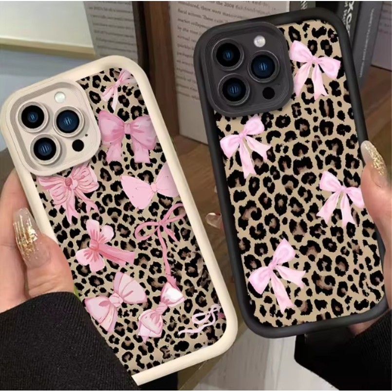 สําหรับVIVO V70 V60 Lite Y05 Y04 Y31D Y21D Y11D Y29T Y400 Pro 4G 5Gเสือดาวสีชมพูโบว์พิมพ์เคสโทรศัพท์