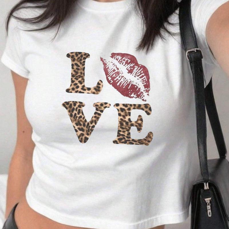 Papaya เสื้อยืดครอปผู้หญิง Croptop Babytee ลาย "LOVE" ลายเสือพร้อมรอยจูบ สไตล์เท่ ผ้าคอตตอน 100% Cot