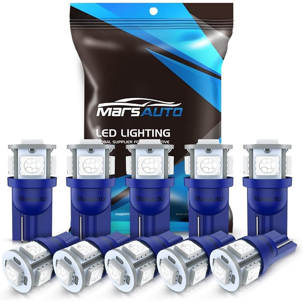 Marsauto 194 หลอดไฟ LED สีฟ้า 168 T10 2825 5SMD ไม่มีขั้วเปลี่ยนหลอดไฟสําหรับรถยนต์โดมแผนที่ประตู Co