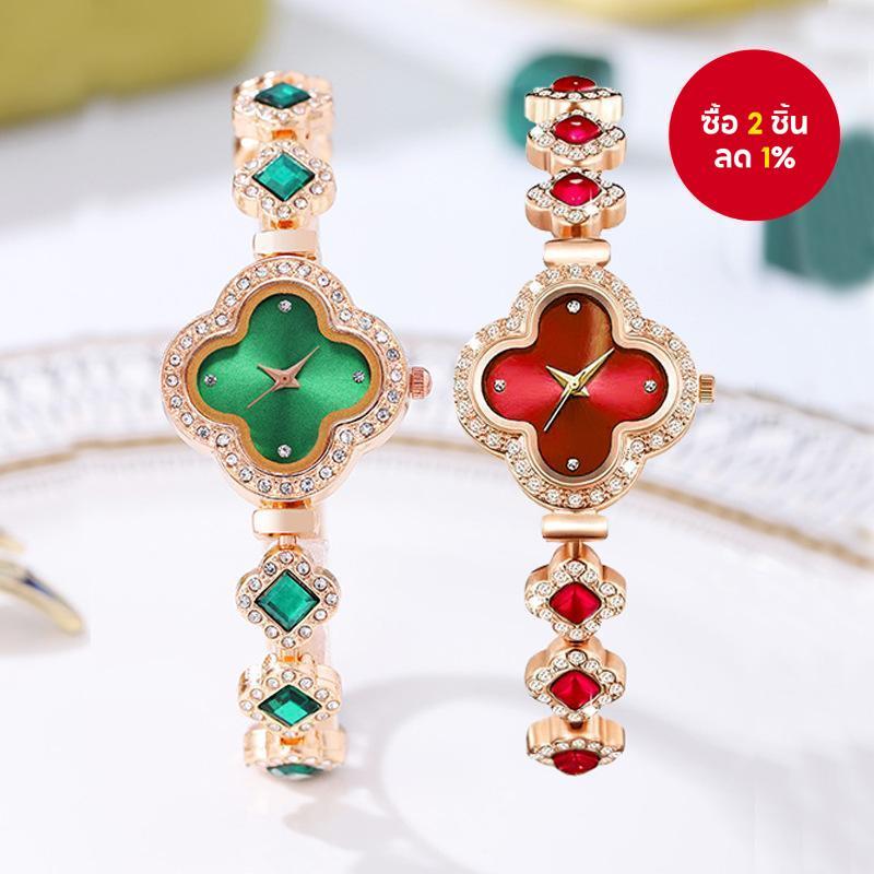 หรูหราหรูหราสุภาพสตรีนาฬิกาสไตล์ใหม่ Four-Leaf Clover แฟชั่น High-End สไตล์ใหม่ Ruby Niche Design Diamond-Studded นาฬิกา 1834
