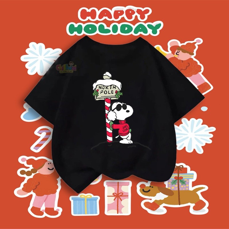 เสื้อยืดคริสต์มาสสำหรับเด็ก ดีไซน์คริสต์มาส Snoopy เหมาะสำหรับทั้งเด็กชายและเด็กหญิง100%THAISHOPไซส์