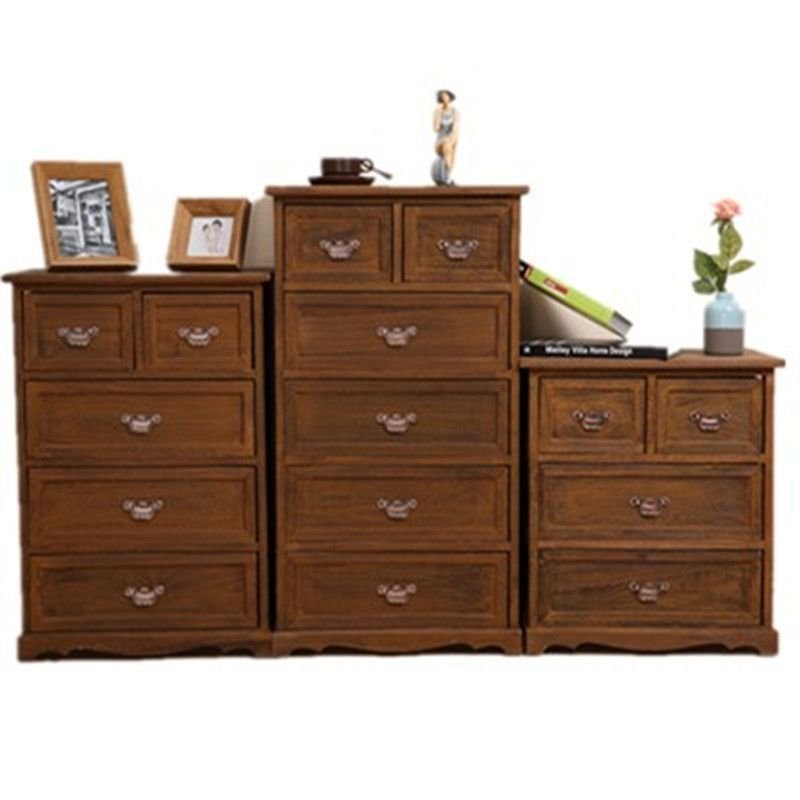 ลิ้นชักล็อกเกอร์ห้าลิ้นชักตู้ยุโรปอเมริกันย้อนยุคไม้เนื้อแข็งห้องนอนตู้ด้อยที่ทันสมัยเรียบง่ายตู้เก็