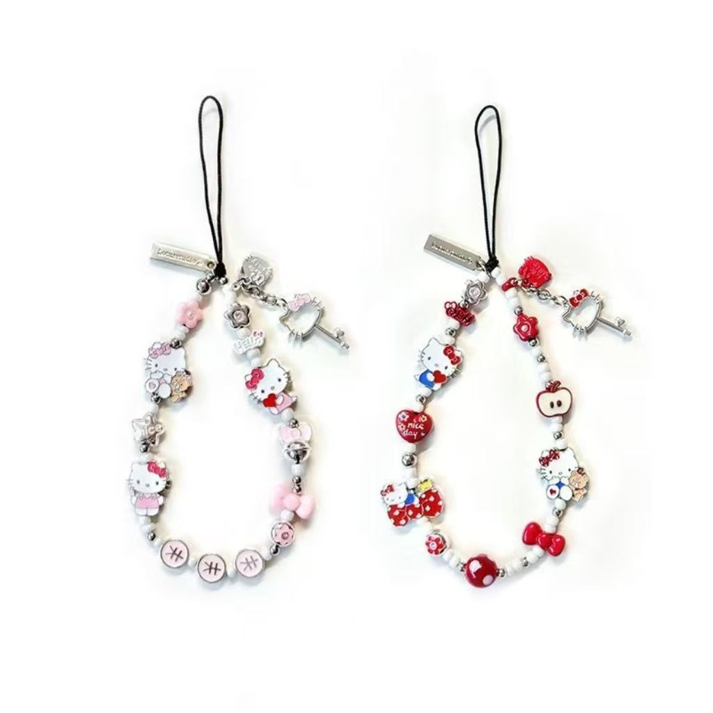 Hello Kitty แมวน่ารักสร้อยข้อมือโลหะโทรศัพท์มือถือเชือกเส้นเล็กข้อมือสไตล์สายสากลรุ่นสองสี