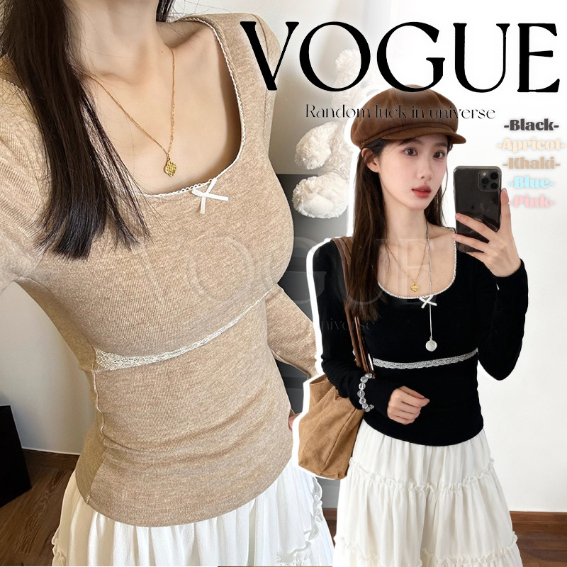 Vogue🌟พร้อมส่ง🌟 เสื้อยืดแขนยาว เสริมฟองน้ำในตัว เรียบๆใส่ได้ทุกวัน (FY5192)