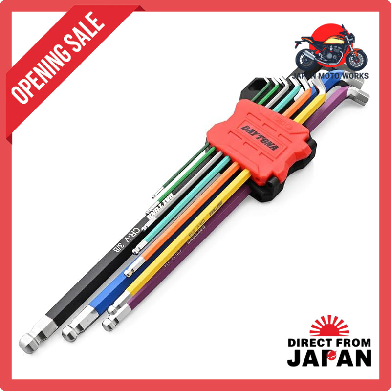 Daytona Motorcycle Tools Multi-Color Hex Wrench Set - 9 Piece Ball Point L-Shaped Wrench Set