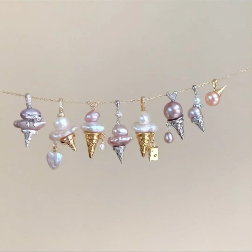 สร้อยคอไอศกรีมมุก Niche dly จี้สร้อยคอ Clavicle Chain Electroplating 18k Gold สี Retention 11.28