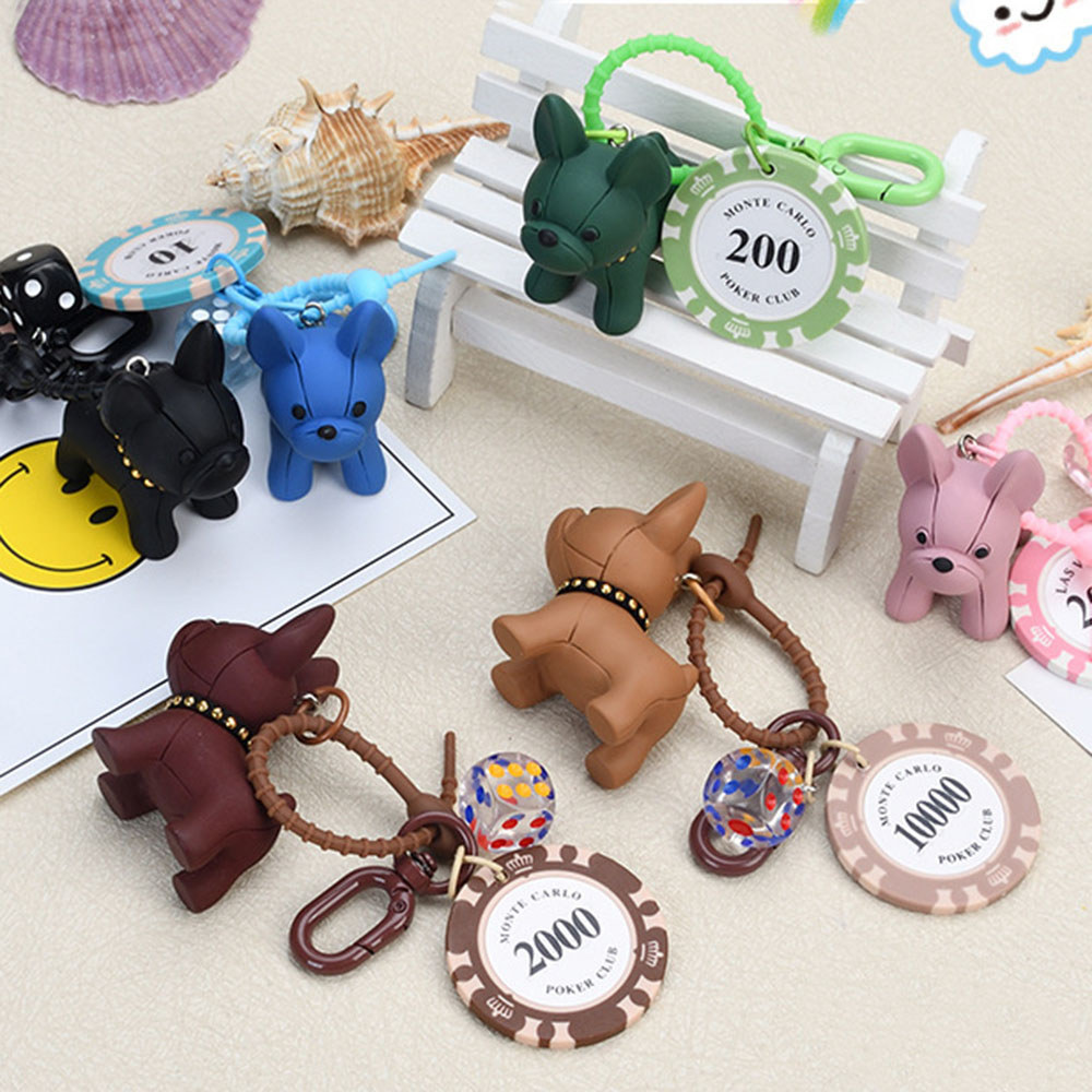 พวงกุญแจFrenchBulldogแบบชิปจี้กระเป๋าทำจากPUหนัง ของขวัญน่ารักและแฟชั่น