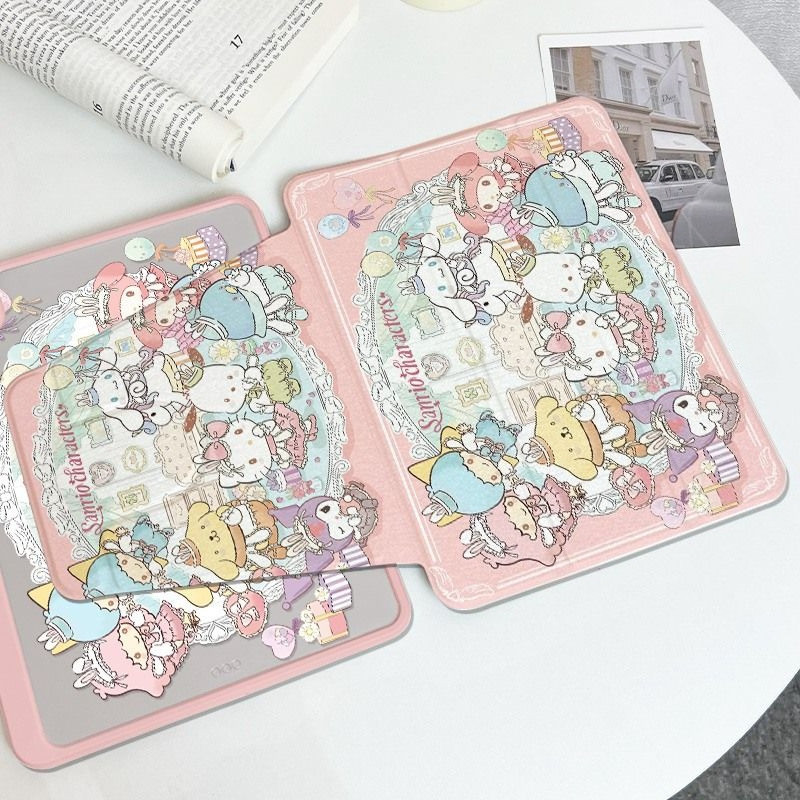 เคสไอแพด A16 Gen11 Air 7 M3 2025 Pro 11 2024 Air 6 5 4 10.9 Gen10 Gen9 Gen8 Gen7 10.2 กรณีการ์ตูน Sanrio พร้อมดินสอสล็อต 720° การหมุน - รูปที่ 2