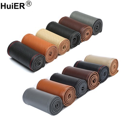 DIY Car Steering Wheel Cover Cow Split Leather For 37CM - 38 CM Steering-wheel