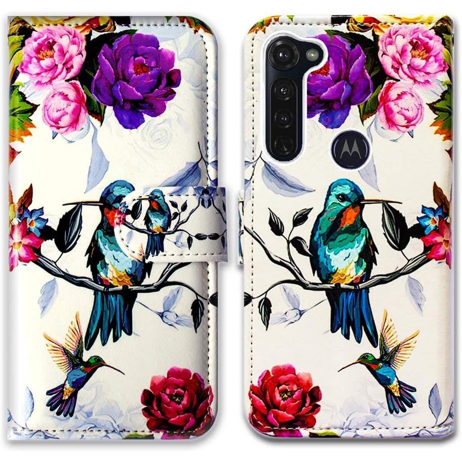 สําหรับ Moto G Stylus/Moto G Pro, Hummingbird ในดอกไม้หนังกระเป๋าสตางค์พร้อมช่องใส่การ์ด Kickstand ส