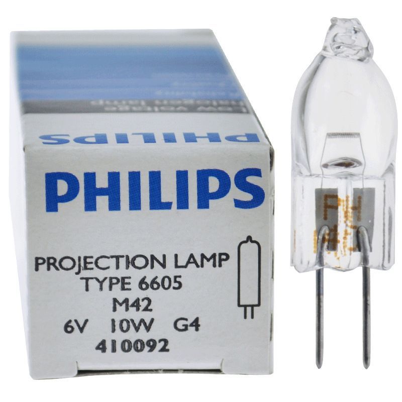 หลอดไฟทังสเตนฮาโลเจน Philips 6605 (6V 10W, ขา G4) สำหรับกล้องจุลทรรศน์ โปรเจคเตอร์ หรือสเปกโตรโฟโตมิ