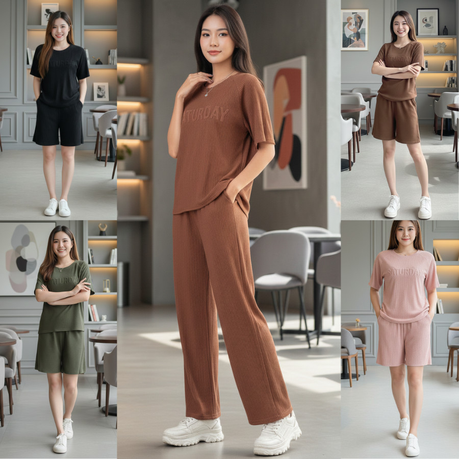 ชุดเซ็ท ผู้หญิง ไซส์ใหญ่ ผ้าเปลือกไม้ ขายาว+-ขาสั้น สาวอวบ เก็บปลายทาง ราคาถูก ส่งด่วน ส่งฟรี TZ9710