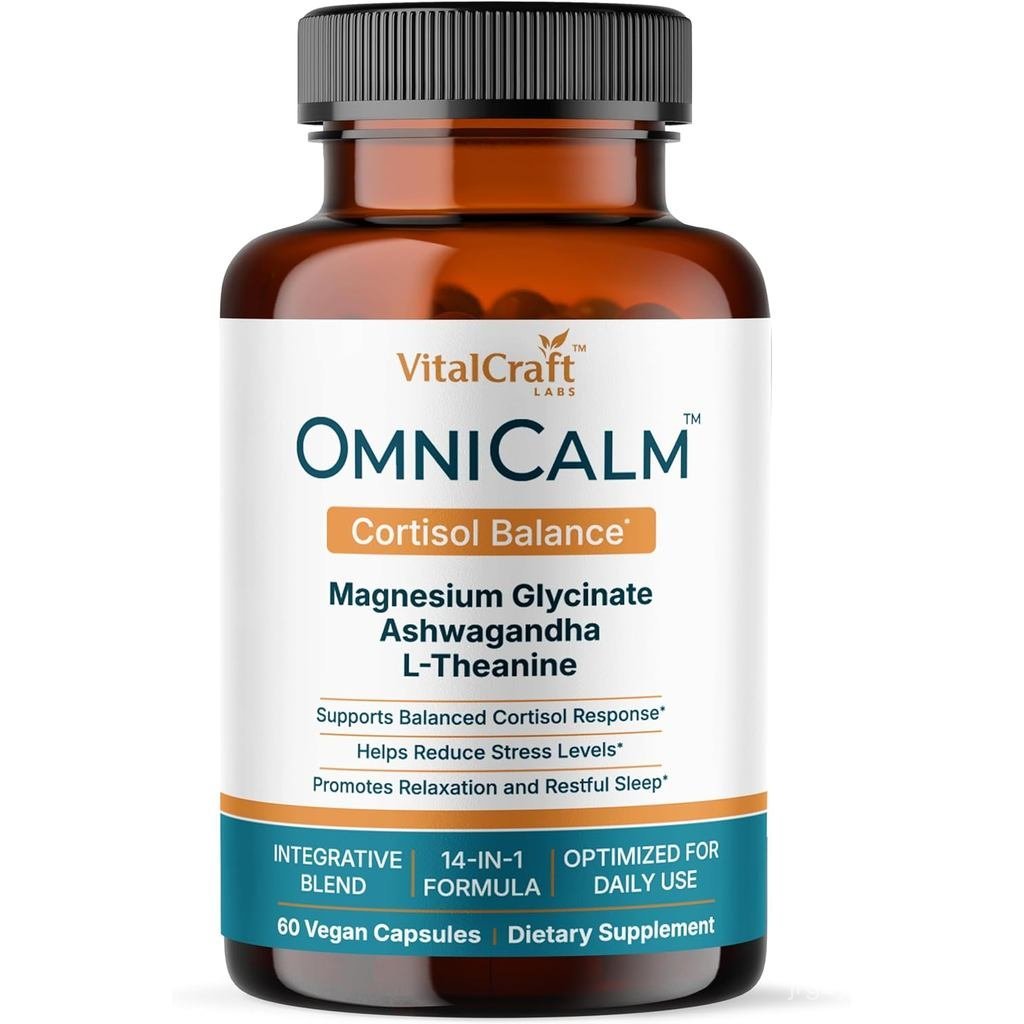 OmniCalm Cortisol อาหารเสริมสําหรับผู้หญิงและผู้ชาย | Stress Relief & Support with Magnesium & , L T