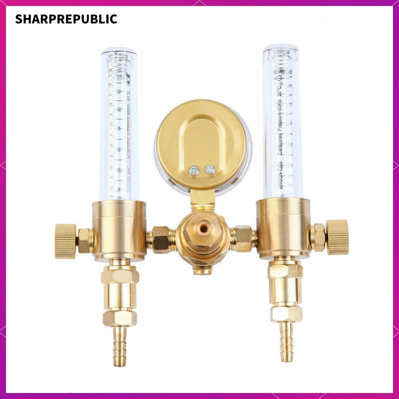 [Sharprepublic] เครื่องเชื่อม Dual Output Argon CO2 Regulator Flowmeter 0-60CFH UNF-18RH Outlet