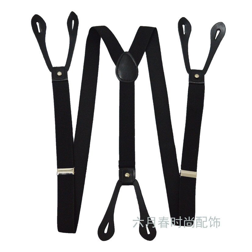 ใหม่อังกฤษอินเทรนด์ Casual All-Match Pure Black Six-Button Overalls Suspenders สายรัดคลิป OL