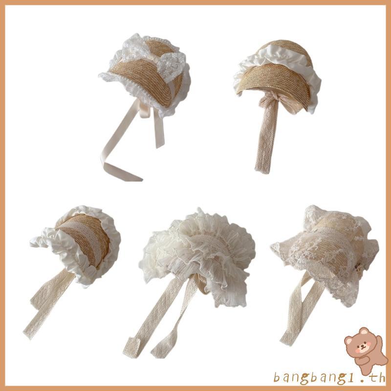 Bangb Kids Lace-up Princess Hat Bonnet Sun Straw Cap 3-7Y Girl Vintage Summer Headwear