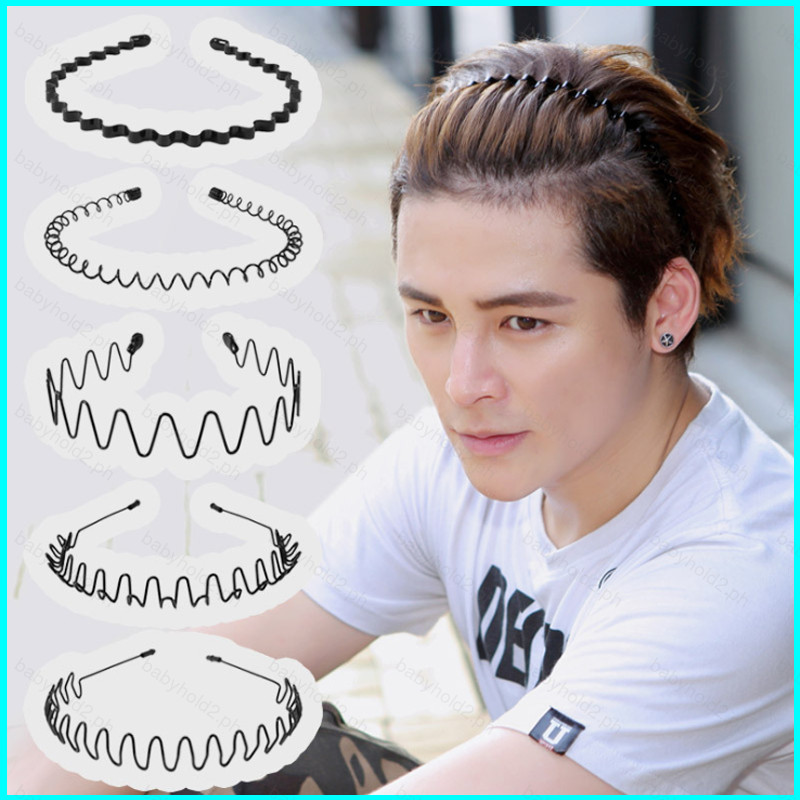 BY2 ที่คาดผมโลหะสีดําคลื่นสไตล์เกาหลีที่คาดผมสําหรับเล่นกีฬาเครื่องประดับผมสําหรับผู้ชายและผู้หญิง ไ