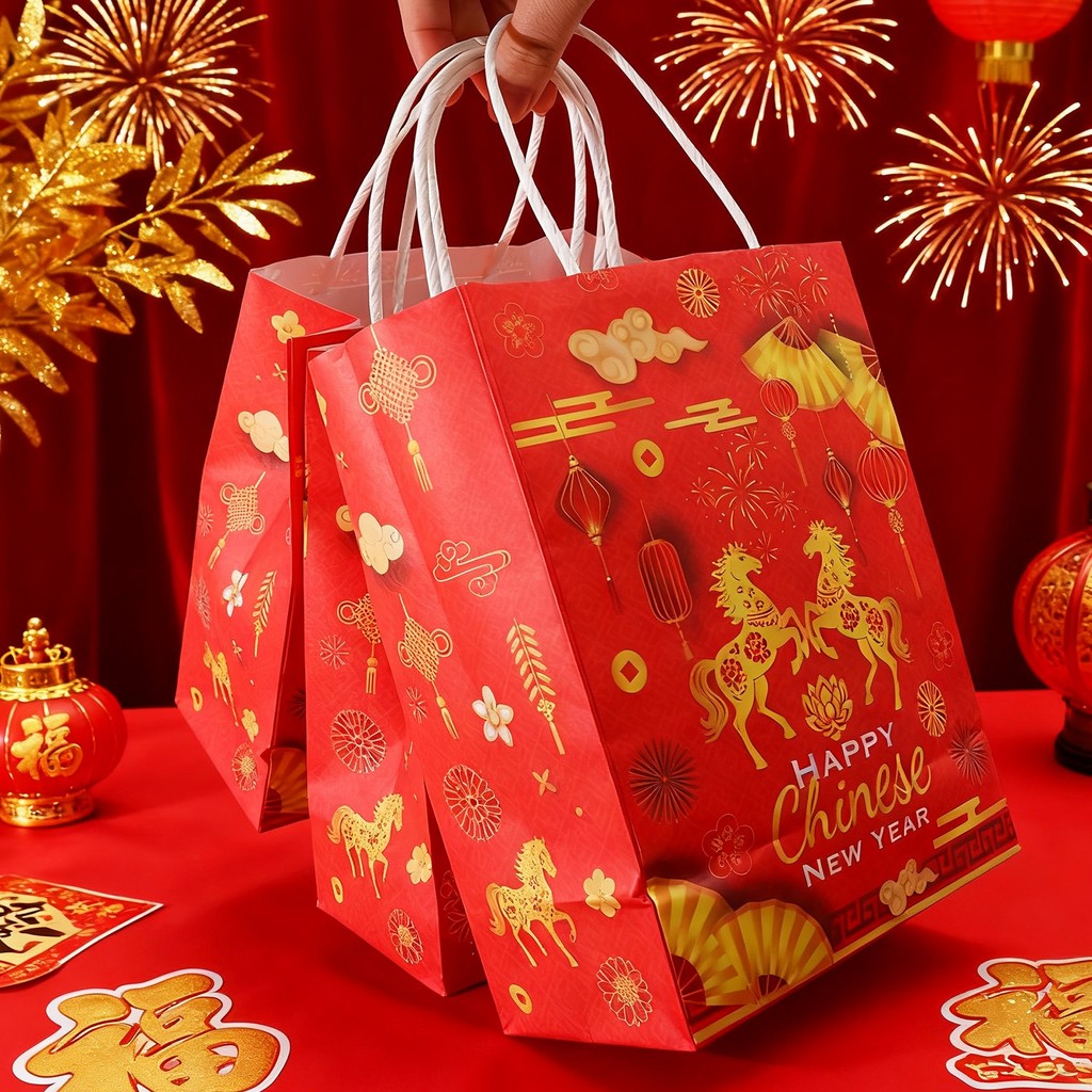 Unique Dual-Festival - กระดาษคราฟท์ Tote Bag - กระเป๋าพิเศษสําหรับ Xmas Red Green Biscuit Candy 2026