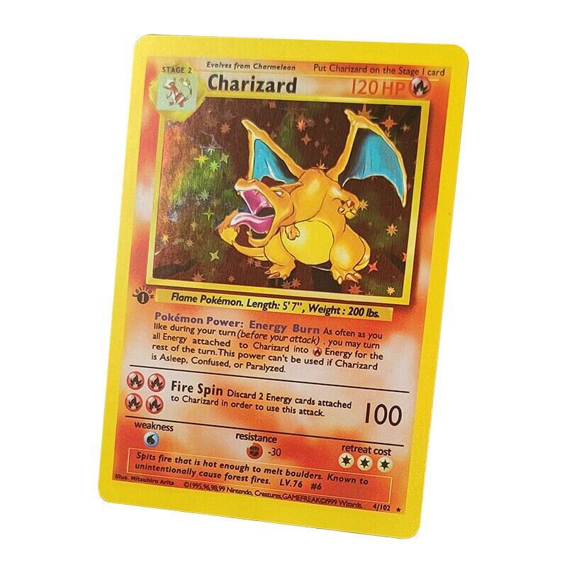 DIY 1996 ปี Pokemon การ์ดภาษาอังกฤษ Pokemon Flash การ์ด Charizard คอลเลกชันเกมการ์ด
