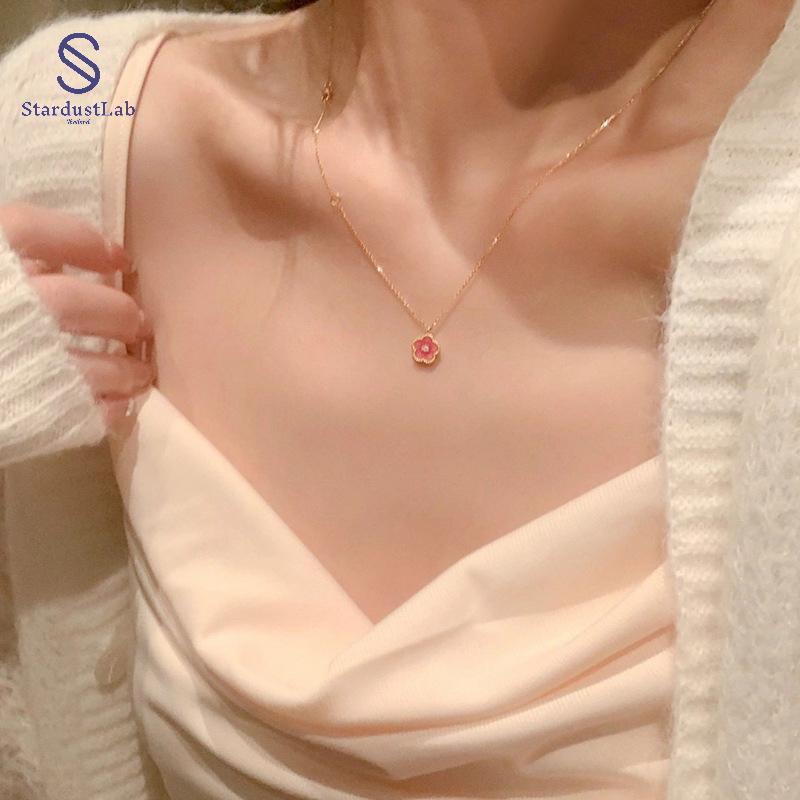 สร้อยคอ StardustLab โซ่ไซส์เล็ก ลายดอกไม้สีชมพู SDL