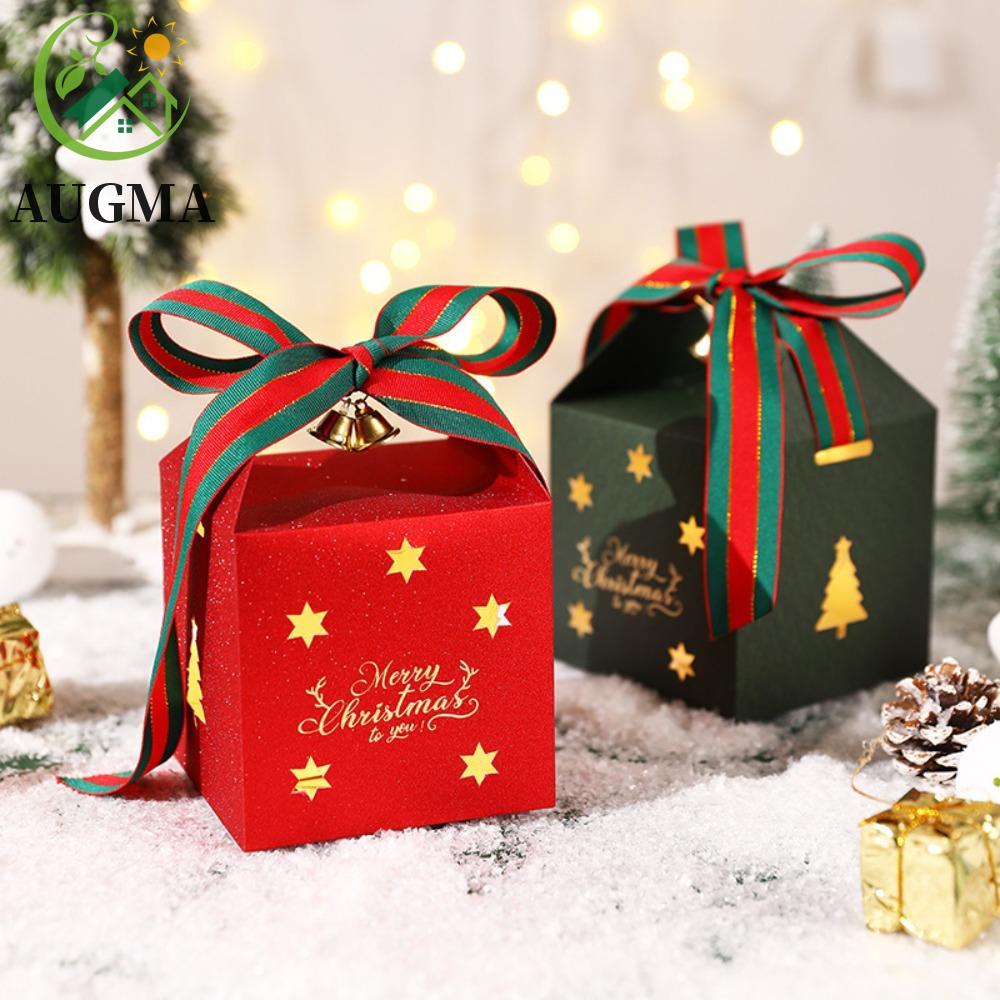 ส.คมา กล่องบรรจุของขวัญคริสต์มาส6ชิ้น,กล่องขนมคริสต์มาสปั๊มร้อนสี่เหลี่ยม,ระดับไฮเอนด์พร้อมกระดิ่งและริบบิ้นกระดาษกลิตเตอร์กล่องช็อคโกแลตเบเกอรี่