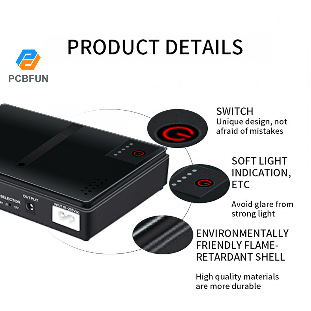 Pcbfun DC1018P Router Optical Cat Monitor สํารองเครื่องสํารองไฟเครื่องชาร์จโทรศัพท์มือถือ DC UPS 5V9