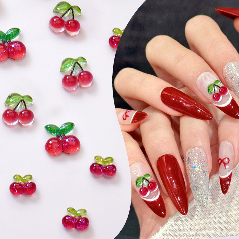20ชิ้น3ง น่ารักมินิสีแดงเชอร์รี่เล็บอุปกรณ์ศิลปะเรซิ่นเล็บเสน่ห์เครื่องประดับผลไม้หวานผสมขนาด งIY ตกแต่งเล็บ