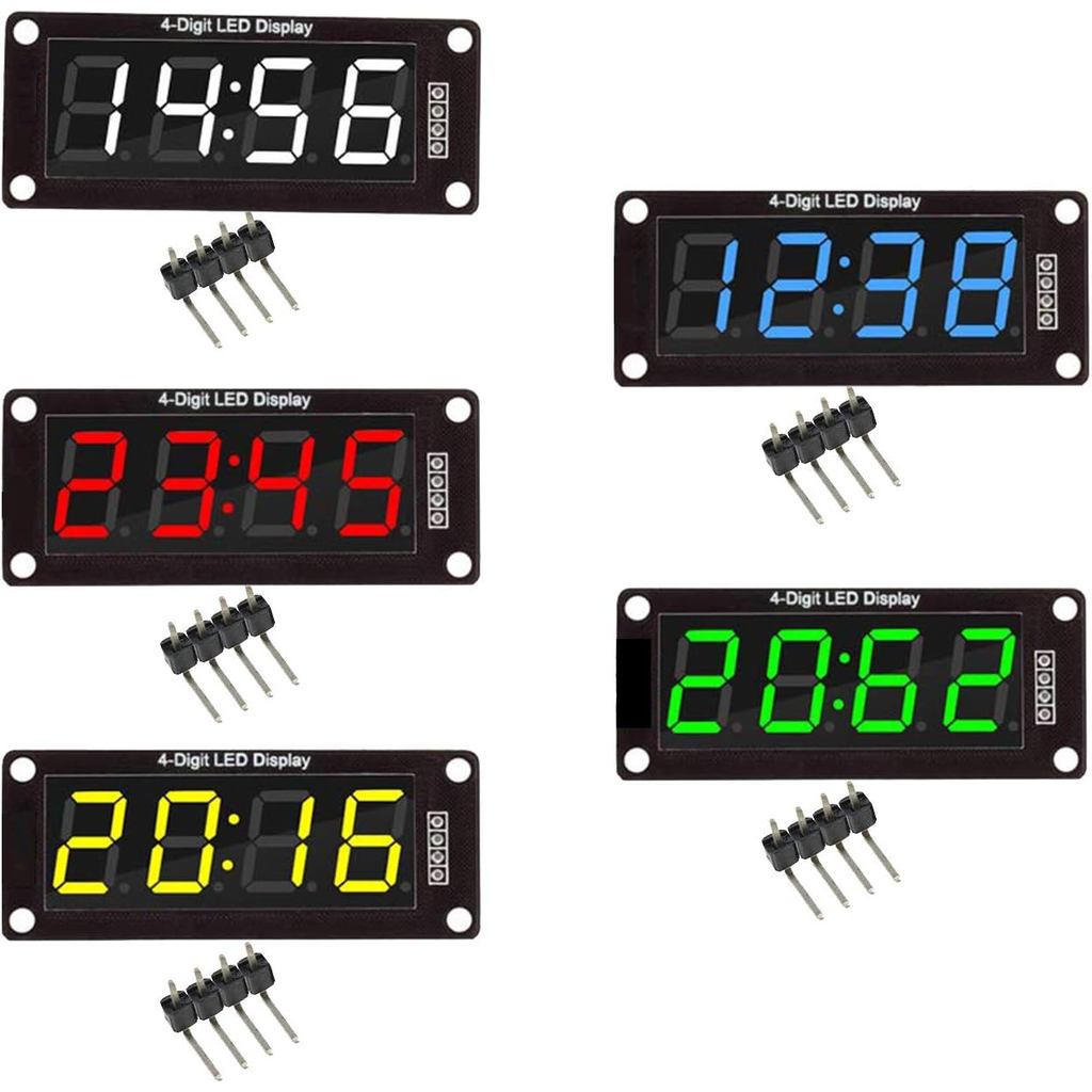 diymore M1637 5 Packs Red/Green/White/Yellow/Blue Colors TM1637 0.56" LED Display Digital Tube 7 Seg