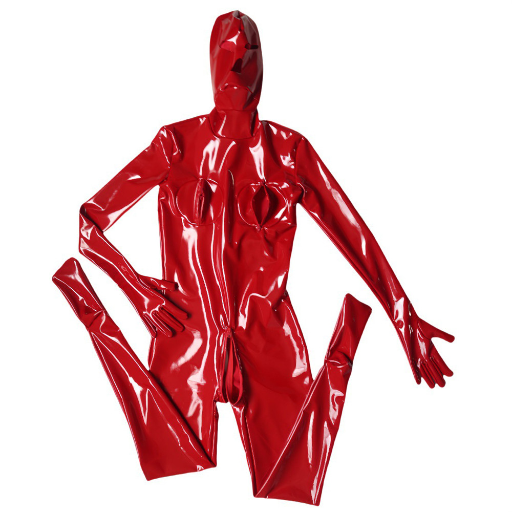 ชุดคอสเพลย์แม่บ้าน-latex elastic pu หนังเทียมน้ำมันเงา catsuit กางเกงกระโปรงแขนยาว