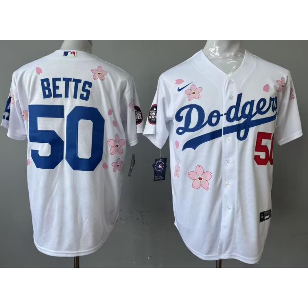 MLB Jersey เสื้อเชิ้ตแขนสั้นกระดุมชุดเบสบอล Betts Ohtani Freeman เสื้อยืดปักธรรมดา