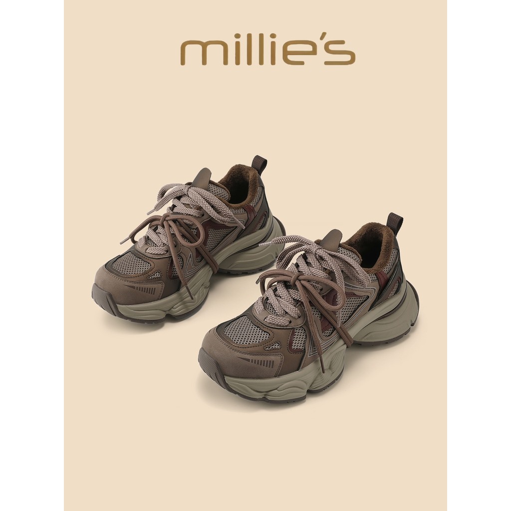Millies Miaoli รองเท้าผ้าใบผู้หญิง หนังนุบูกนิ่มสบาย สำหรับฤดูใบไม้ร่วงและฤดูหนาว