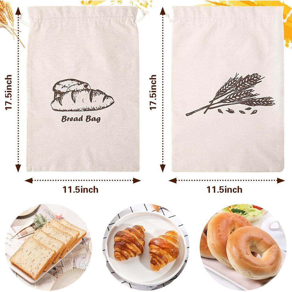 Augshy Bread Bag, 2 Pieces Linen Bread Bags for Homemade Bread Container, 17.5 ×11.5 Inches Unbleach