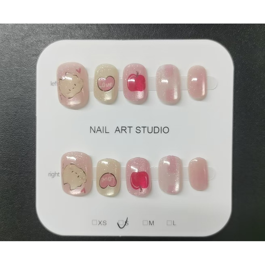 ch17 10 แผ่นปิดตาแมวการ์ตูน, ตาแมวสีแดง, เล็บสุนัข, แผ่นแปะเล็บแฮนด์เมด, เล็บเทียม