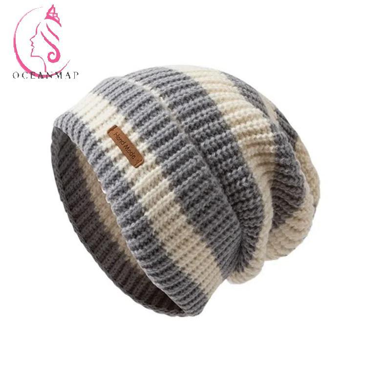หมวกถักนิตติ้งลายมหาสมุทรแผนที่และลายหนาสไตล์เกาหลี กันลม ป้องกันความหนาวในฤดูหนาว สวมใส่สบาย