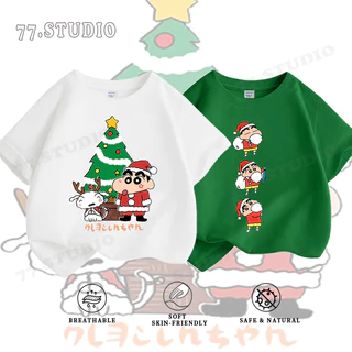 COD🎄Christmas T-shirt เสื้อคริสต์มาสเด็ก Unisex 🎅 นุ่มสบาย ลายต้นคริสต์+ชินจู อายุ 2-13 ปี ส่งจากไทย