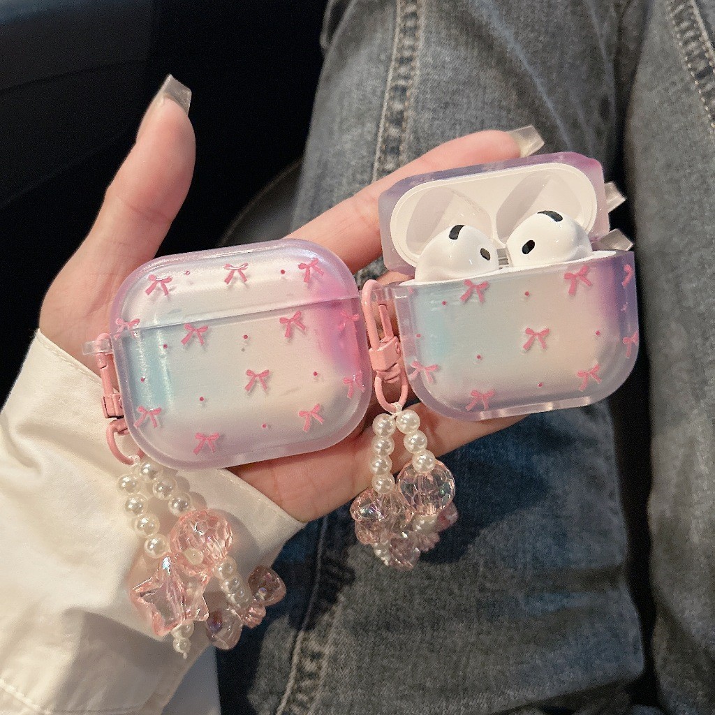 เคสหูฟังAirpods4 โบว์ชมพู เคสใสการ์ตูนนูน  Airpods3 gen3 เคสหูฟังบลูทูธ gen gen1 gen2 เคสหูฟังไร้สาย