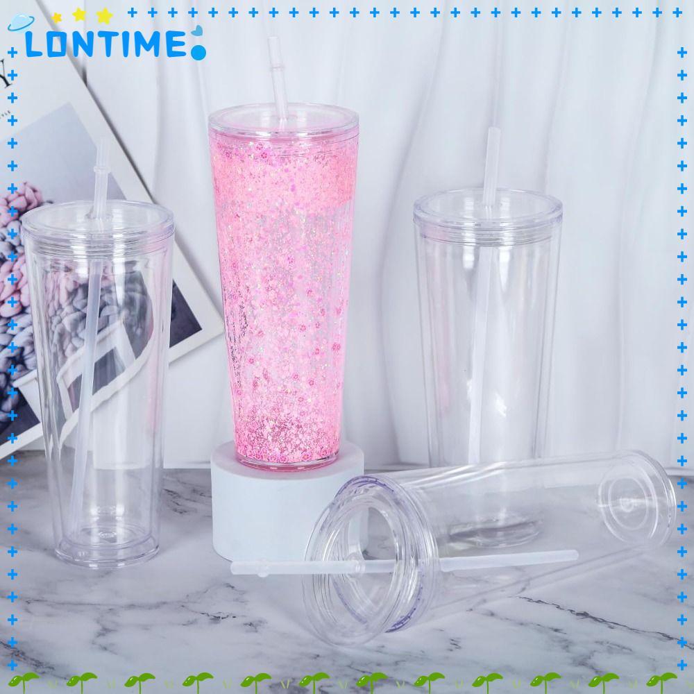 LONTIME ถ้วยหิมะ, หลุมเจาะล่วงหน้าโปร่งใส Snowglobe Tumbler, ความจุ 24oz DIY Glitter Snow Drinkware