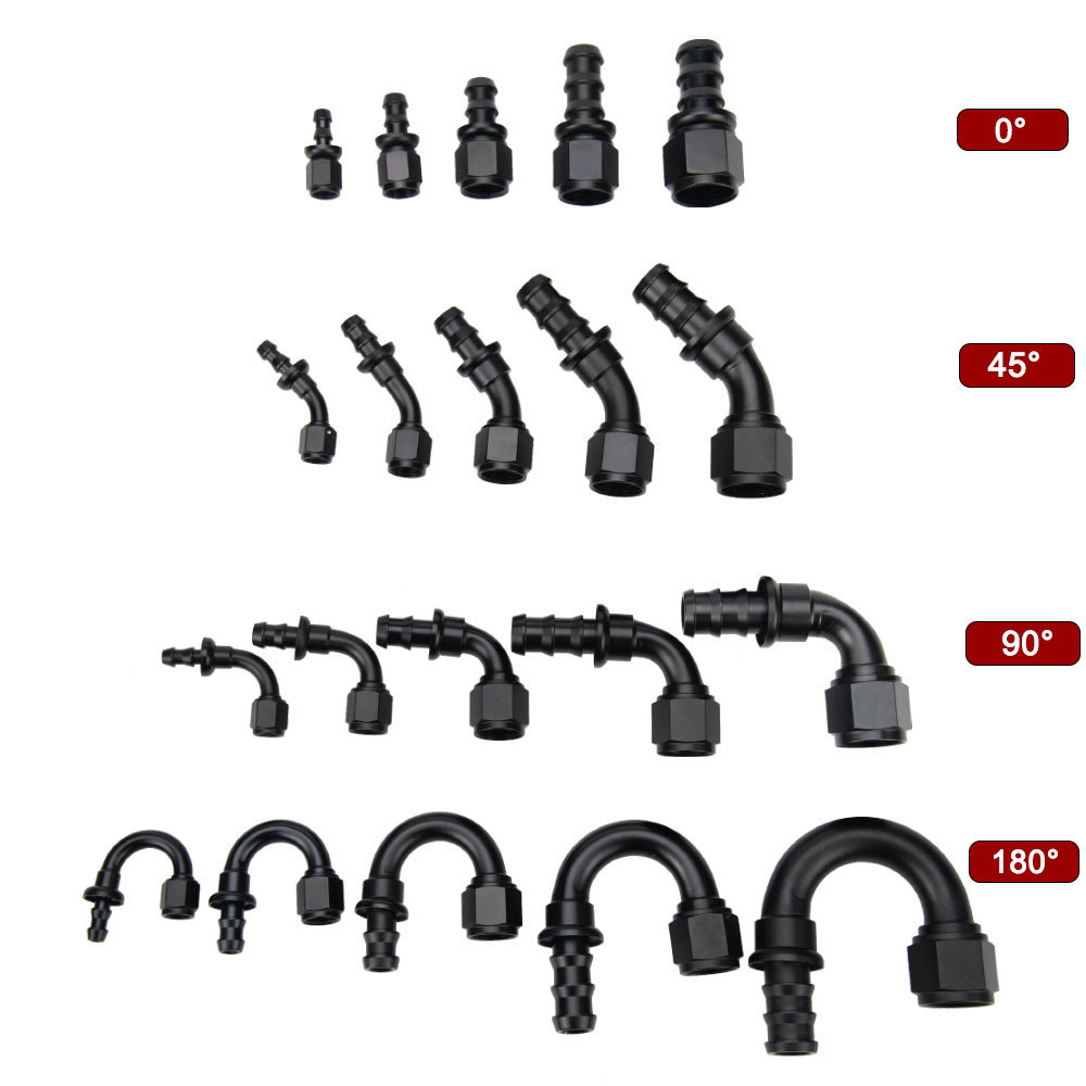 หัวฟิตติ้งแบบเสียบสายAN4-AN6-AN8-AN10-AN12 ขนาด ตรง 0 45 แบบงอ 90 180 องศา ตัวยู อะแดปเตอร์ข้อต่อ ระบบน้ำมัน สายถัก Push Lock Barb Hose End Fitting Adaptor Kit