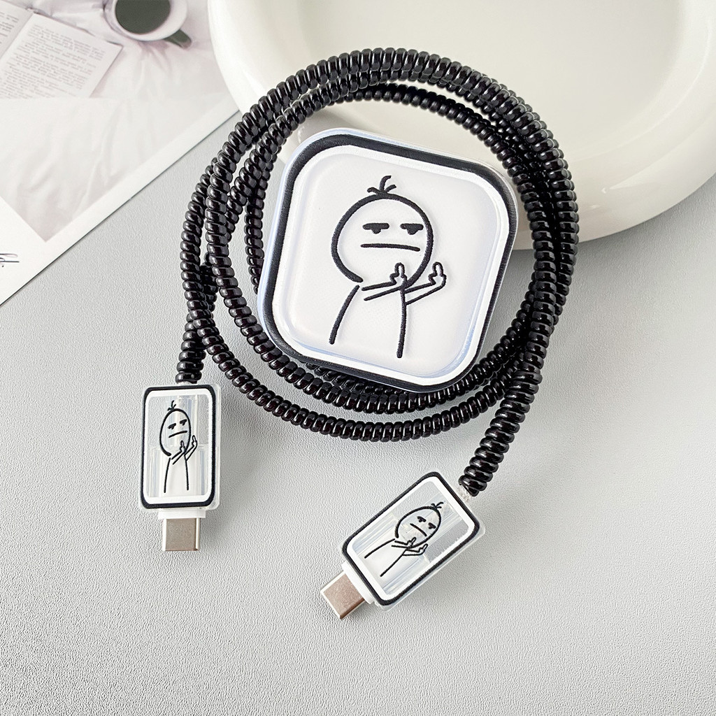 น่ารัก Little Boy Data Cable Protective Winder Silicone TPU Charger Case Power Adapter Sleeve Protec