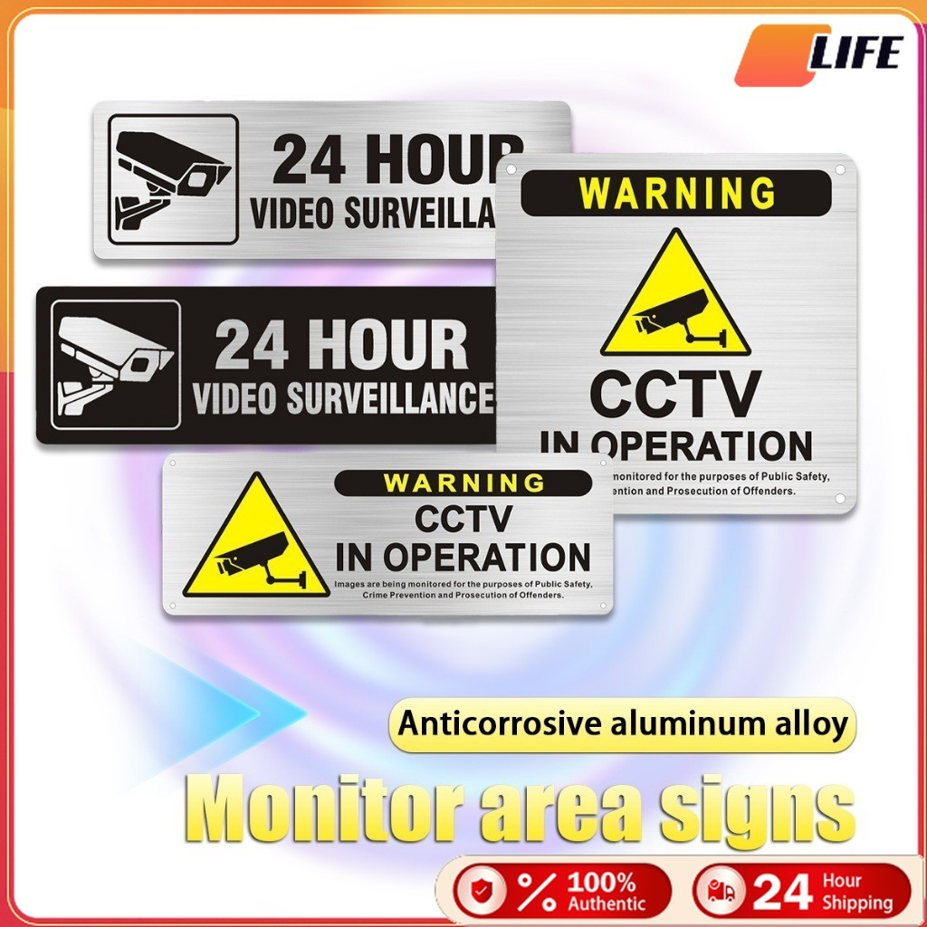 เก็บปลายทาง！ป้ายกล้องวงจรปิด cctv ป้ายเตือน แบบโลหะ สติ๊กเกอร์มีกาวในตัว สองสีให้เลือก