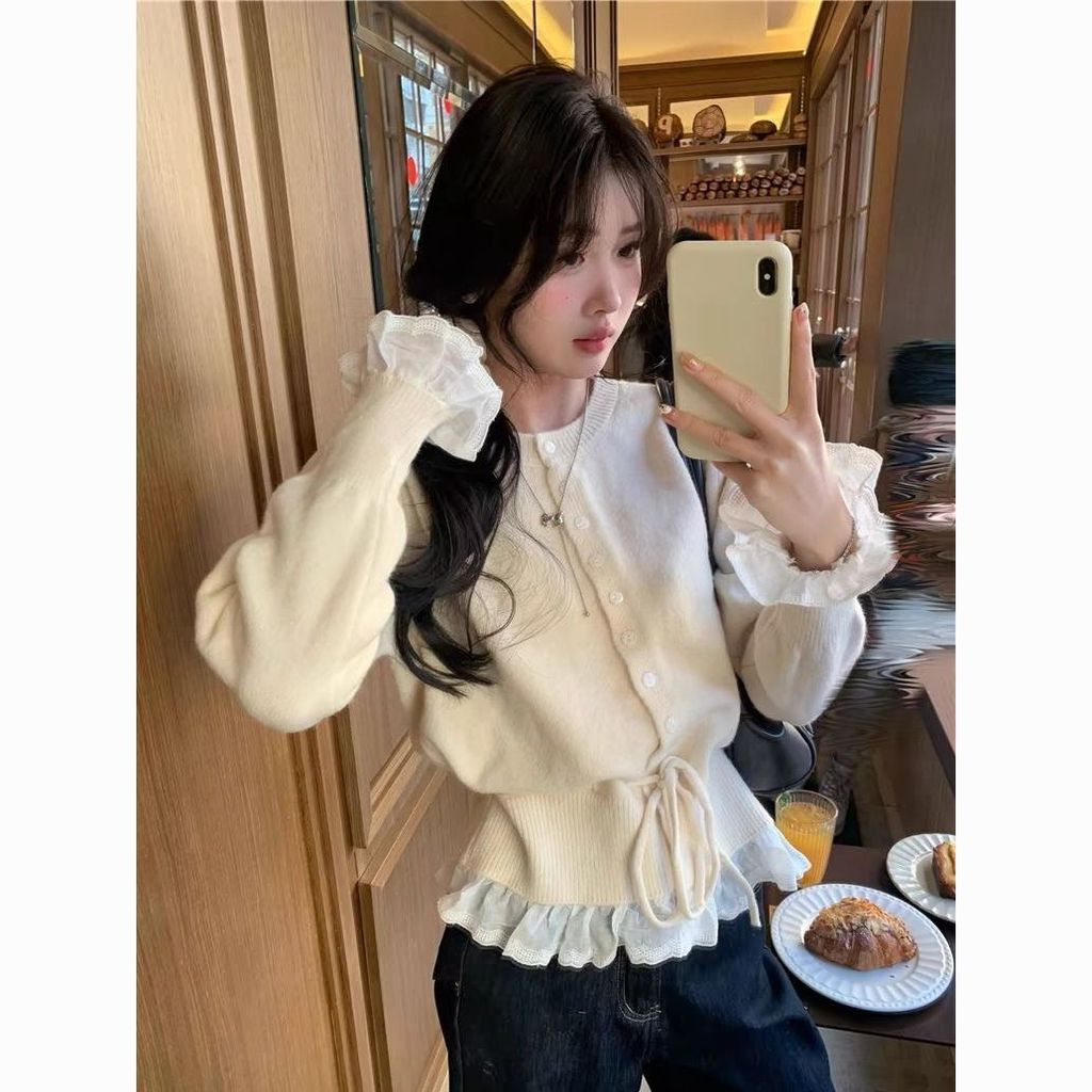 สไตล์เกาหลี น่าระทึกใจ ออกแบบเสื้อกันหนาวผู้หญิงเสื้อสเวตเตอร์ถักฤดูใบไม้ผลิฤดูใบไม้ร่วงสไตล์ใหม่รอบคอถักเสื้อด้านบน