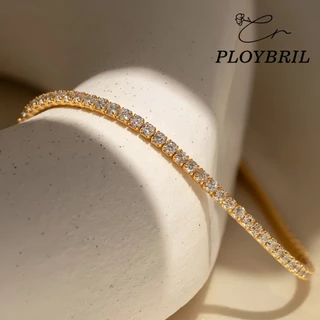 PLOYBRIL ญี่ปุ่นสไตล์เกาหลีประณีตเงา3มิลลิเมตรเพทายฝังสร้อยข้อมือเหล็กไทเทเนียมสร้อยข้อมือรักษาสี S018