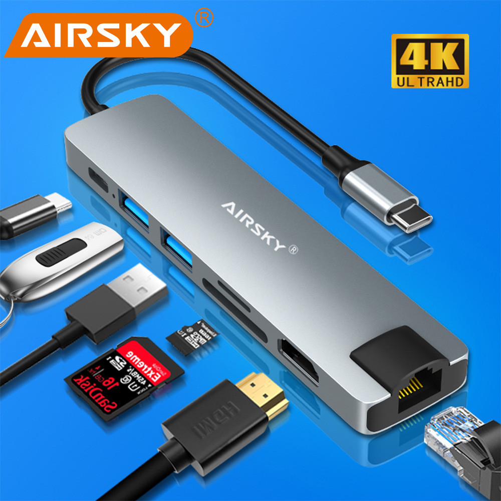 Type c Docking Station usb c hub Docking Station ฮับมัลติฟังก์ชั่น 7-in-1 พร้อม RJ45 พร้อม sd/tf