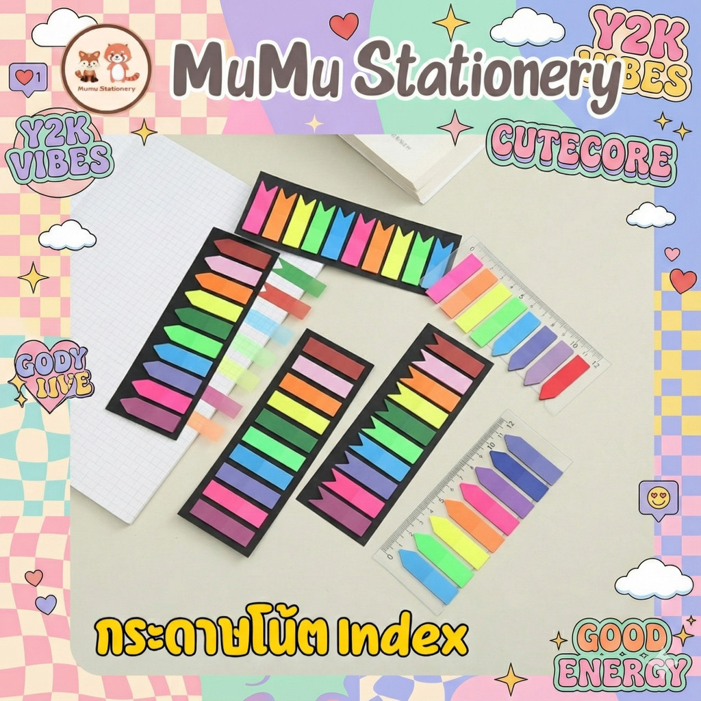 อินเด็กซ์ Index แบบยาว 7 / 10 สี หัวเหลี่ยมและหัวสามเหลี่ยม กันน้ำ พร้อมแถบกาวในตัว
