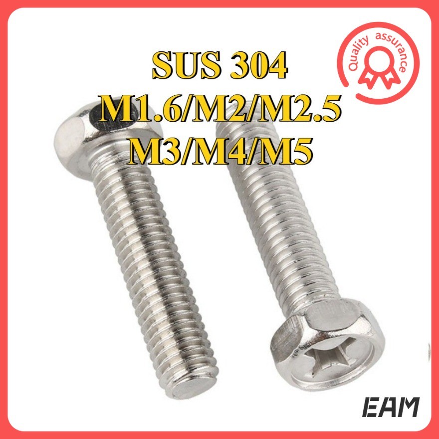 สกรูหกเหลี่ยม 304 สแตนเลส GB29.2 ร่องไขว้โพรง M1.6/M2/M2.5/M3/M4/M5 * L3-50mm[EAM-FC-G]