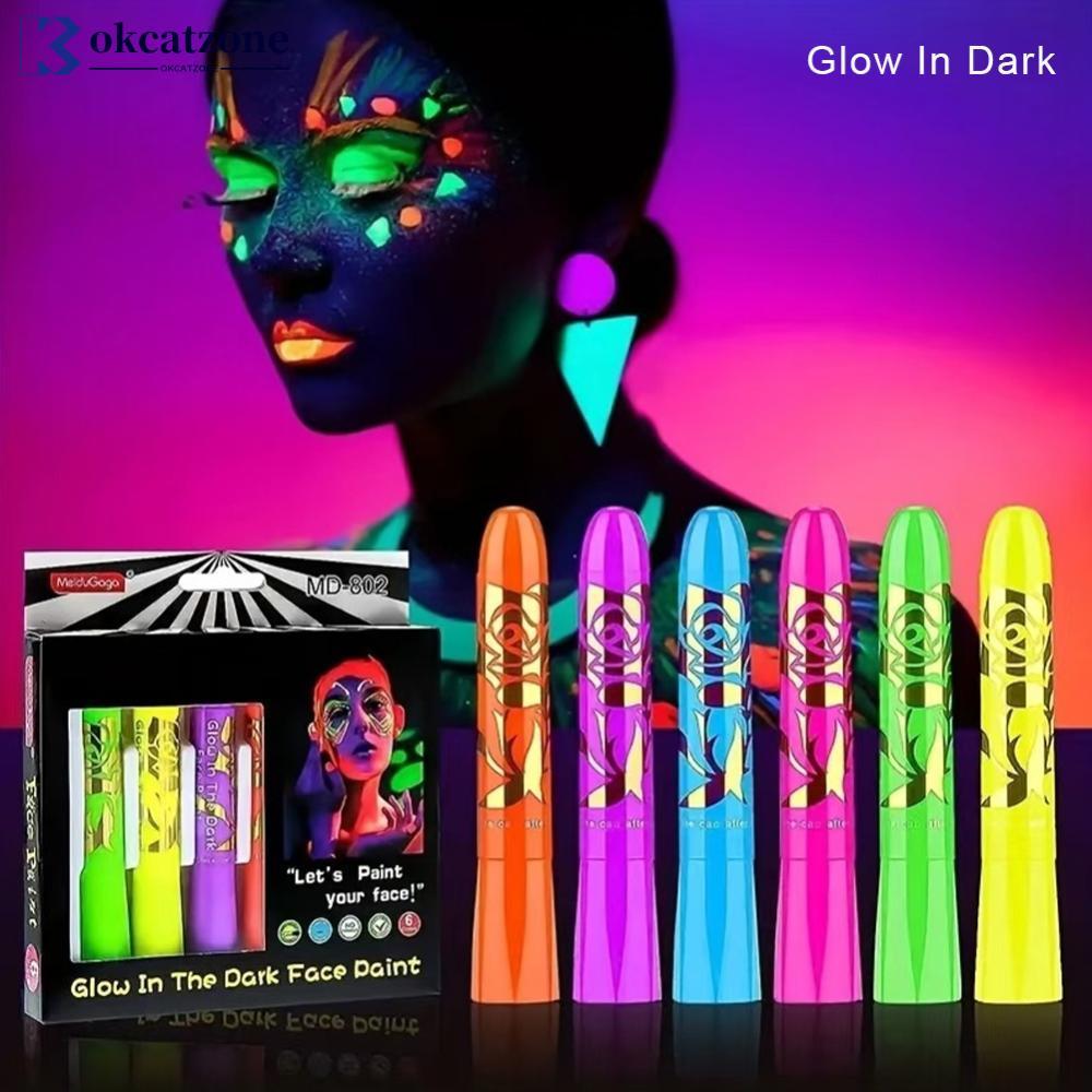OKCATZONE 6 ชิ้นเรืองแสงใน Dark Face Body Paint ชุดแต่งหน้าเทคนิคพิเศษแต่งหน้าสําหรับเด็กฮาโลวีนคริส