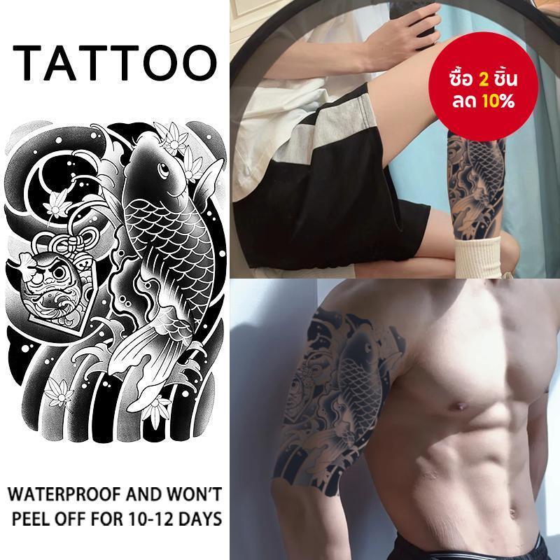 สักชั่วคราว - สติ๊กเกอร์แขนปลาคาร์ฟญี่ปุ่นกันน้ำ, ศิลปะร่างกายกึ่งถาวรสำหรับผู้ชายและผู้หญิง