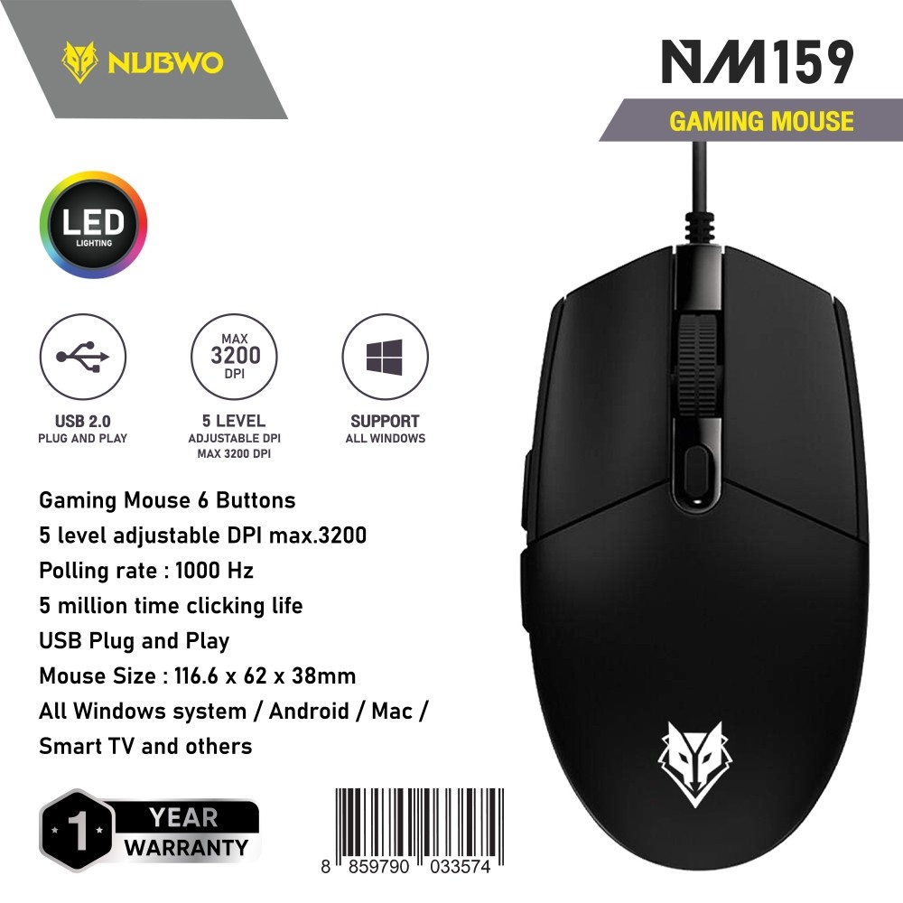 Nubwo NM159 Gaming Mouse USB เม้าส์มีสาย เม้าส์ทำงาน