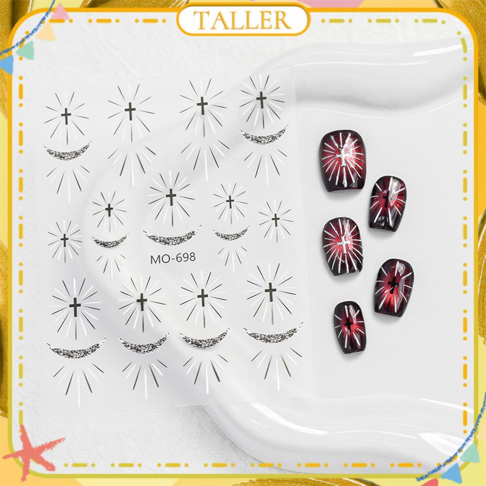 ✧พร้อมส่ง สติกเกอร์ติดเล็บลาย Oracle Holy Light สไตล์เรโทร หรูหรา สีทองและสีเงิน ลายไม้กางเขน ปาร์ตี