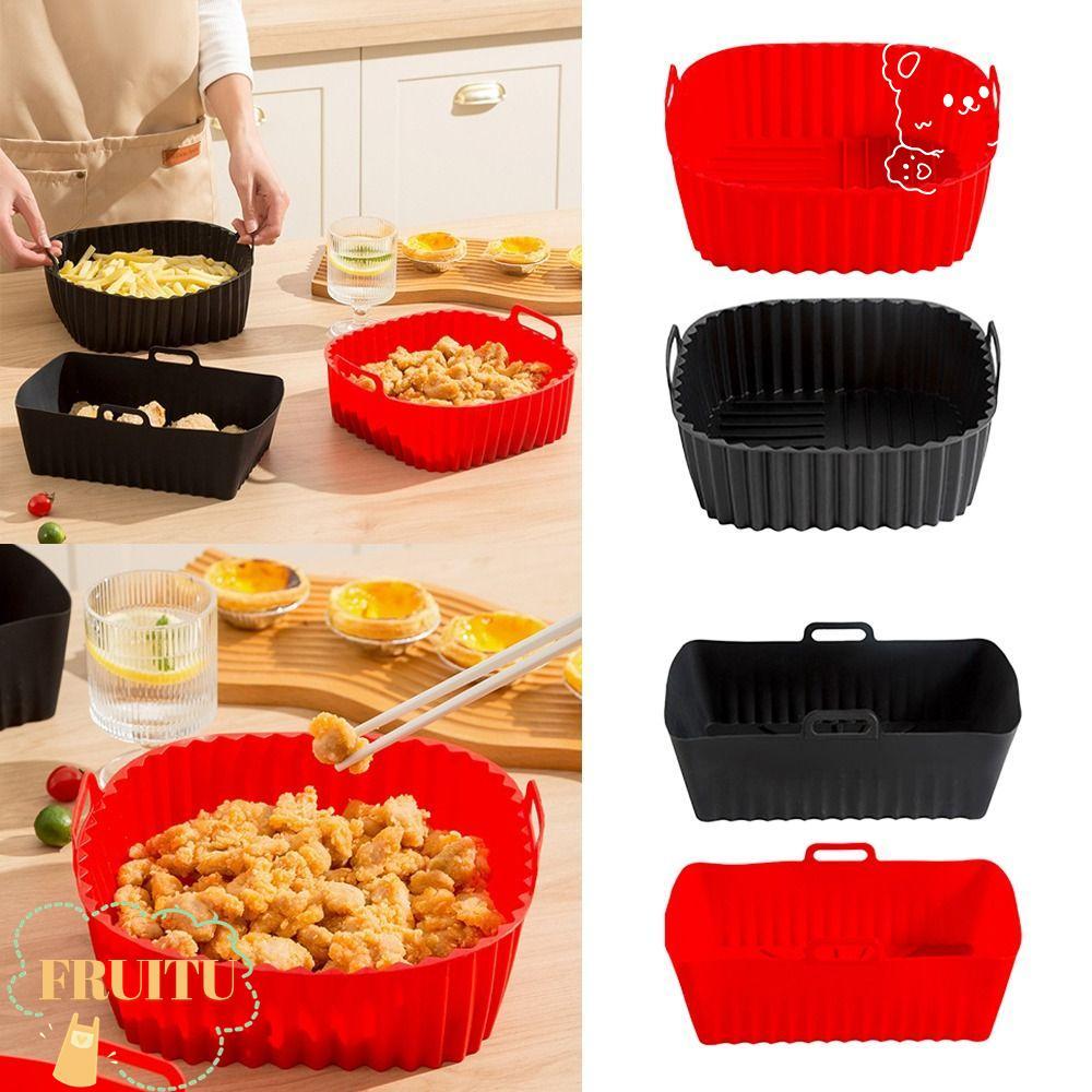 FRUITU ซิลิโคน Air Fryer Liners, เหมาะสําหรับ 4-7 QT เตาอบ, Air Fryer อุปกรณ์เสริมสีดําสีแดงพร้อมที่